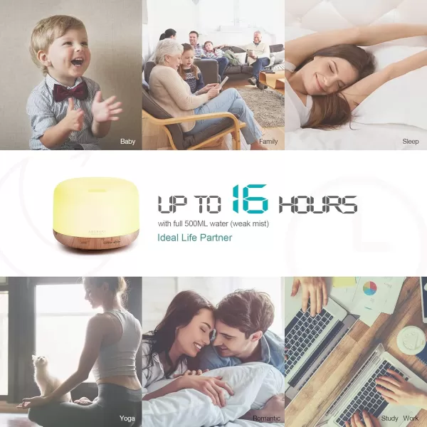 ASAKUKI 500ml Premium Essential Oil Diffuser with Remote Control 5 in 1 Ultrasonic Aromatherapy Fragrant Oil Humidifier Vaporizer Timer and AutoOff Safety Switch BrownGold