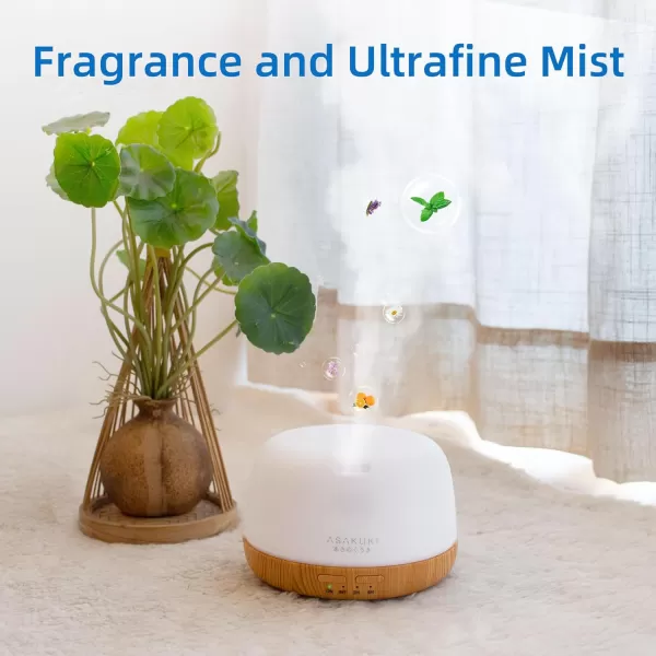ASAKUKI 500ml Premium Essential Oil Diffuser with Remote Control 5 in 1 Ultrasonic Aromatherapy Fragrant Oil Humidifier Vaporizer Timer and AutoOff Safety Switch BrownYellow300ml