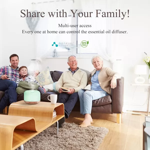 ASAKUKI 500ml Premium Essential Oil Diffuser with Remote Control 5 in 1 Ultrasonic Aromatherapy Fragrant Oil Humidifier Vaporizer Timer and AutoOff Safety Switch BrownGold