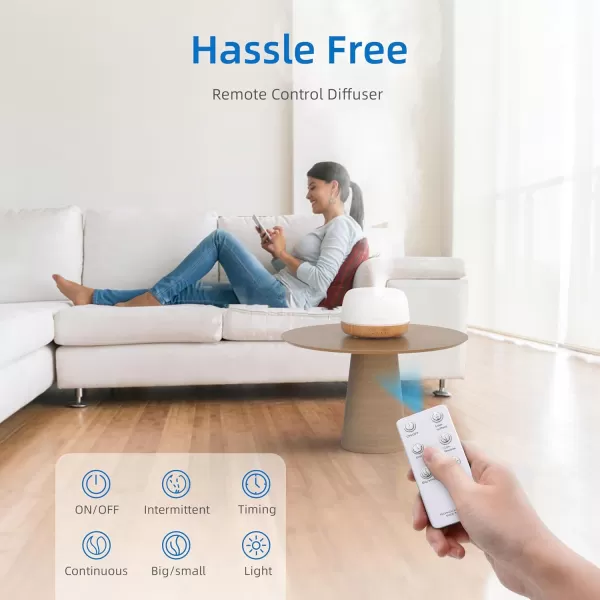 ASAKUKI 500ml Premium Essential Oil Diffuser with Remote Control 5 in 1 Ultrasonic Aromatherapy Fragrant Oil Humidifier Vaporizer Timer and AutoOff Safety Switch BrownYellow300ml