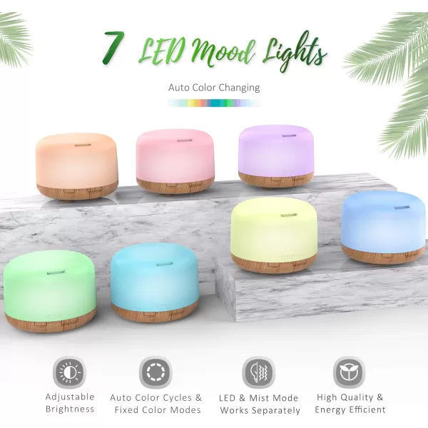 ASAKUKI 500ml Premium Essential Oil Diffuser with Remote Control 5 in 1 Ultrasonic Aromatherapy Fragrant Oil Humidifier Vaporizer Timer and AutoOff Safety Switch BrownMulti Color