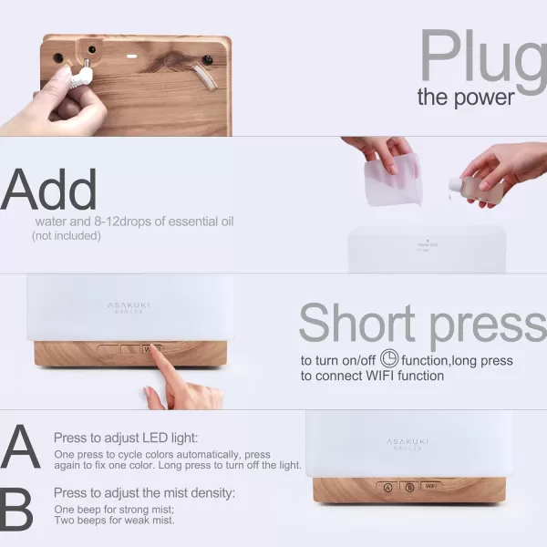 ASAKUKI 700 ml Premium Essential Oil Diffuser 5 in 1 Ultrasonic Aromatherapy Fragrant Oil Vaporizer Humidifier Timer and AutoOff Safety Switch 7 LED Light ColorsWifi