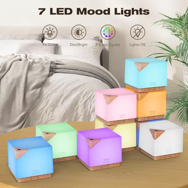 ASAKUKI 700 ml Premium Essential Oil Diffuser 5 in 1 Ultrasonic Aromatherapy Fragrant Oil Vaporizer Humidifier Timer and AutoOff Safety Switch 7 LED Light ColorsLight Wood