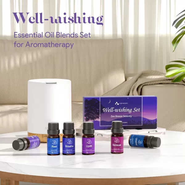 ASAKUKI Essential Oil Blends Essential Oils Set for Diffusers for Home WellBeing Kit Calming Dreams Breathe Relaxing Mood Fresh Air Aromatherapy Oils for Humidifiers Massage 6x10mlWellwishing