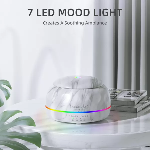 ASAKUKI Essential Oil Diffuser 300ML Aromatherapy Humidifier with 7Color Light Small Home Diffuser and Perfect for RelaxationBrown WoodAmarble