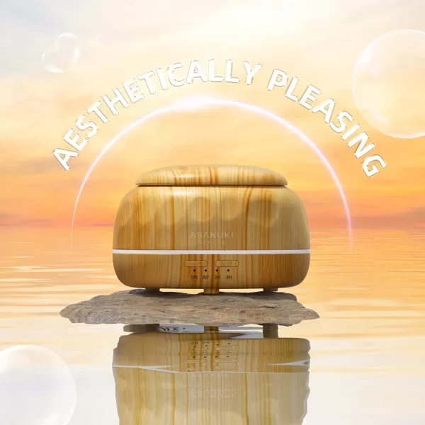 ASAKUKI Essential Oil Diffuser 300ML Aromatherapy Humidifier with 7Color Light Small Home Diffuser and Perfect for RelaxationBrown WoodBbrown