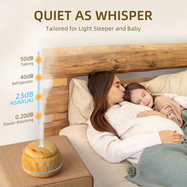 ASAKUKI Essential Oil Diffuser 300ML Aromatherapy Humidifier with 7Color Light Small Home Diffuser and Perfect for RelaxationBrown WoodBbrown