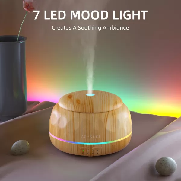 ASAKUKI Essential Oil Diffuser 300ML Aromatherapy Humidifier with 7Color Light Small Home Diffuser and Perfect for RelaxationBrown WoodBbrown