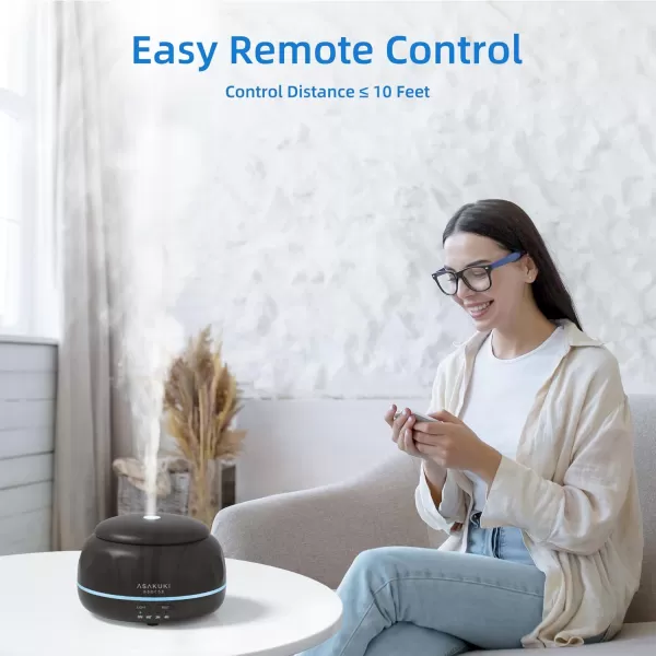 ASAKUKI Essential Oil Diffuser 300ML Aromatherapy Humidifier with 7Color Light Small Home Diffuser and Perfect for RelaxationBrown WoodCdark Brown