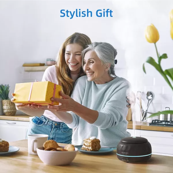 ASAKUKI Essential Oil Diffuser 300ML Aromatherapy Humidifier with 7Color Light Small Home Diffuser and Perfect for RelaxationBrown WoodCdark Brown