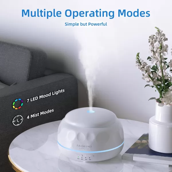 ASAKUKI Essential Oil Diffuser 300ML Aromatherapy Humidifier with 7Color Light Small Home Diffuser and Perfect for RelaxationBrown WoodDpure White