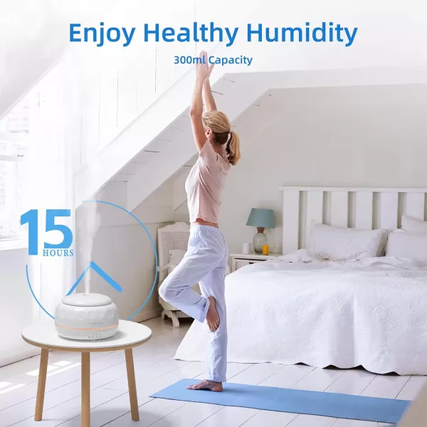 ASAKUKI Essential Oil Diffuser 300ML Aromatherapy Humidifier with 7Color Light Small Home Diffuser and Perfect for RelaxationBrown WoodDpure White