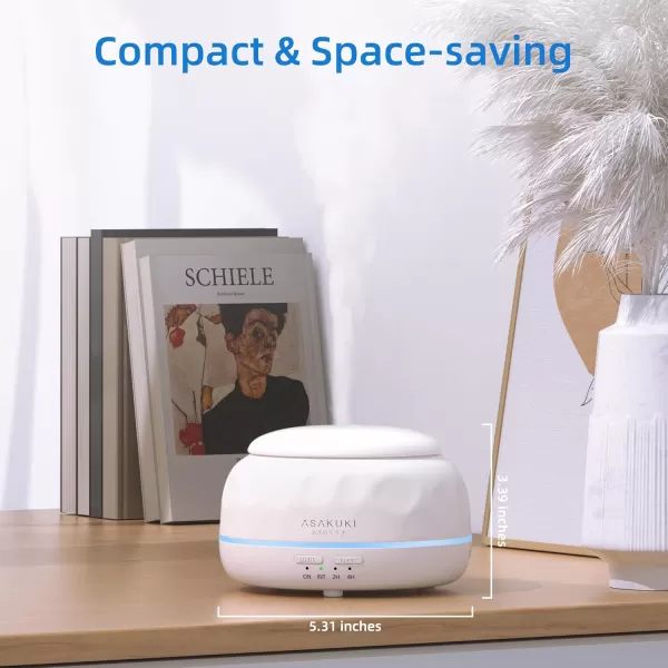 ASAKUKI Essential Oil Diffuser 300ML Aromatherapy Humidifier with 7Color Light Small Home Diffuser and Perfect for RelaxationBrown WoodDpure White