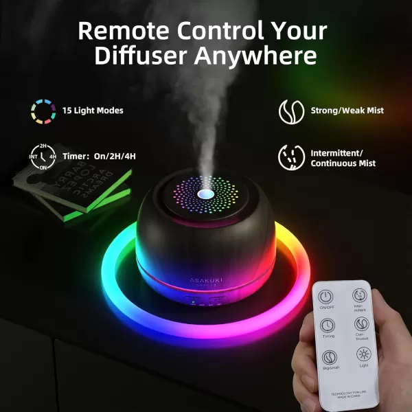 ASAKUKI Essential Oil Diffuser 300ML Aromatherapy Humidifier with 7Color Light Small Home Diffuser with Remote Control and 7 LED Color Ambiance Light  WhiteAwith Oil Black