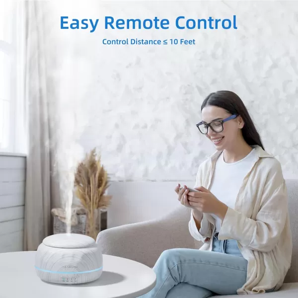 ASAKUKI Essential Oil Diffuser 300ML Aromatherapy Humidifier with 7Color Light Small Home Diffuser with Remote Control and 7 LED Color Ambiance Light  WhiteJwhite Wood