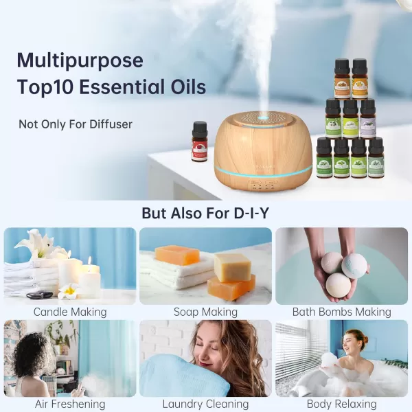 ASAKUKI Essential Oil Diffuser 300ML Aromatherapy Humidifier with 7Color Light Small Home Diffuser with Remote Control and 7 LED Color Ambiance Light  WhiteCwith Oil Yellow Wood