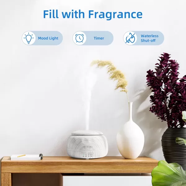 ASAKUKI Essential Oil Diffuser 300ML Aromatherapy Humidifier with 7Color Light Small Home Diffuser with Remote Control and 7 LED Color Ambiance Light  WhiteJwhite Wood