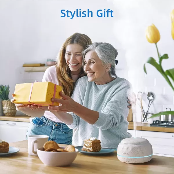 ASAKUKI Essential Oil Diffuser 300ML Aromatherapy Humidifier with 7Color Light Small Home Diffuser with Remote Control and 7 LED Color Ambiance Light  WhiteJwhite Wood