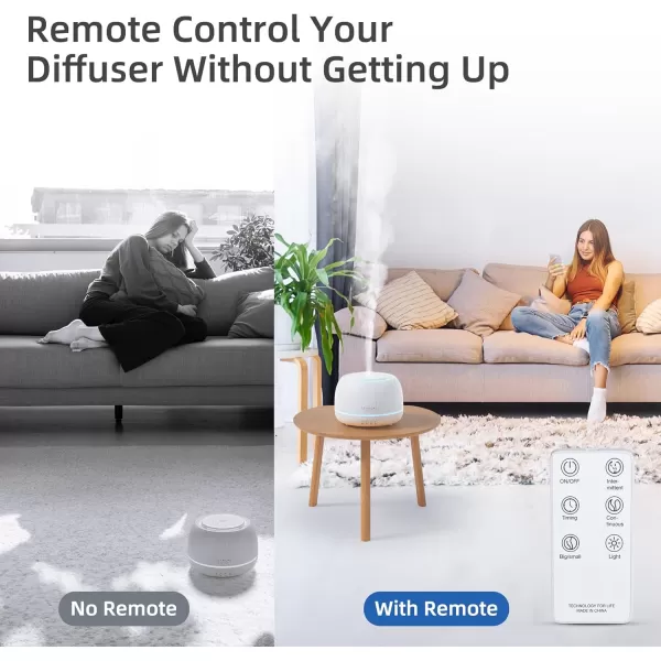 ASAKUKI Essential Oil Diffuser 300ML Aromatherapy Humidifier with 7Color Light Small Home Diffuser with Remote Control and 7 LED Color Ambiance Light  WhiteBwith Oil White