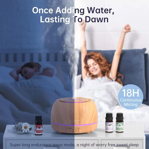 ASAKUKI Essential Oil Diffuser 300ML Aromatherapy Humidifier with 7Color Light Small Home Diffuser with Remote Control and 7 LED Color Ambiance Light  WhiteCwith Oil Yellow Wood