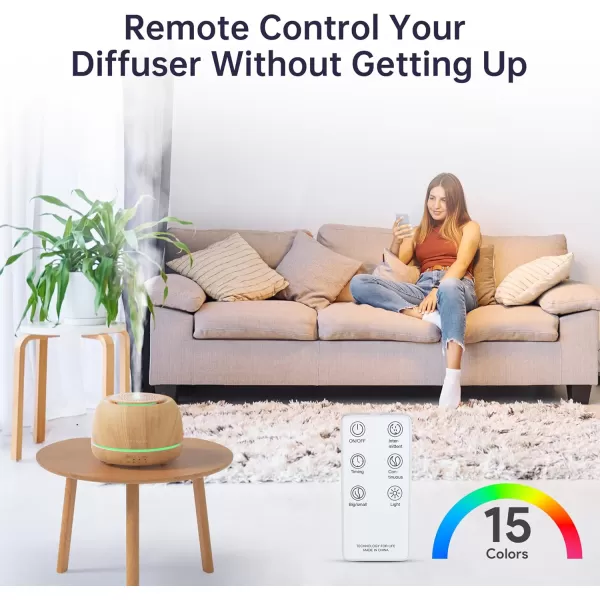 ASAKUKI Essential Oil Diffuser 300ML Aromatherapy Humidifier with 7Color Light Small Home Diffuser with Remote Control and 7 LED Color Ambiance Light  WhiteCwith Oil Yellow Wood