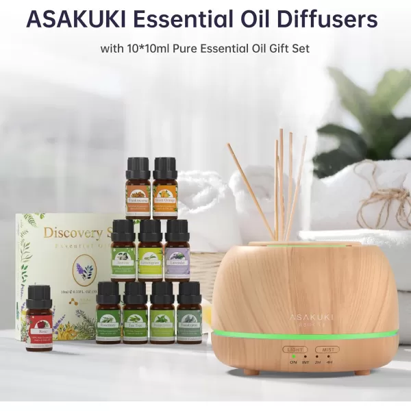 ASAKUKI Essential Oil Diffuser 300ML Aromatherapy Humidifier with 7Color Light Small Home Diffuser with Remote Control and 7 LED Color Ambiance Light  WhiteCwith Oil Yellow Wood