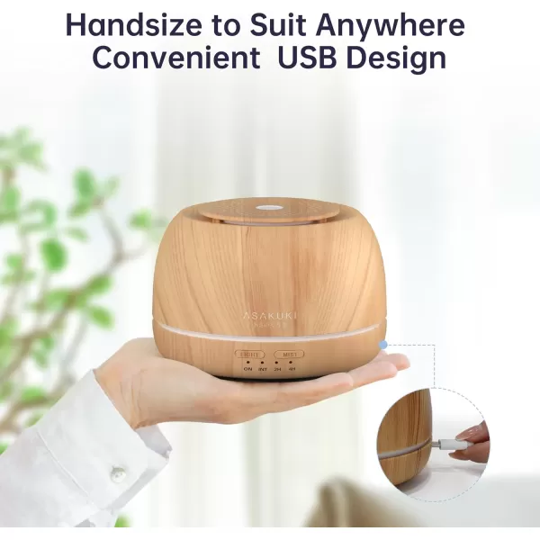 ASAKUKI Essential Oil Diffuser 300ML Aromatherapy Humidifier with 7Color Light Small Home Diffuser with Remote Control and 7 LED Color Ambiance Light  WhiteCwith Oil Yellow Wood