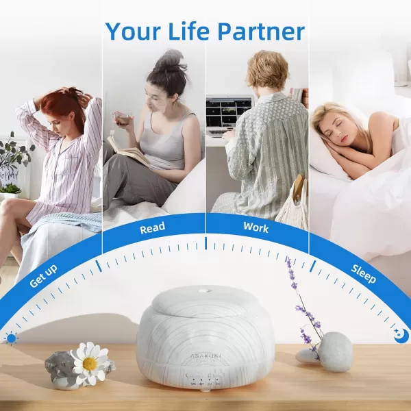 ASAKUKI Essential Oil Diffuser 300ML Aromatherapy Humidifier with 7Color Light Small Home Diffuser with Remote Control and 7 LED Color Ambiance Light  WhiteJwhite Wood