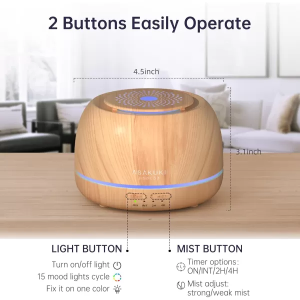 ASAKUKI Essential Oil Diffuser 300ML Aromatherapy Humidifier with 7Color Light Small Home Diffuser with Remote Control and 7 LED Color Ambiance Light  WhiteCwith Oil Yellow Wood