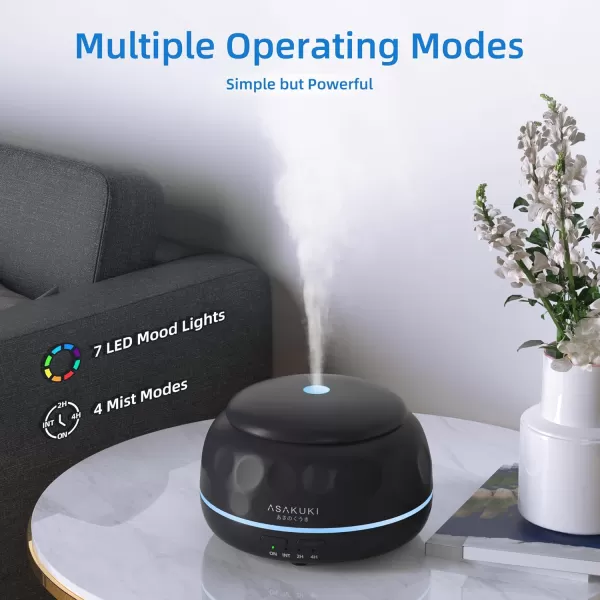 ASAKUKI Essential Oil Diffuser 300ML Aromatherapy Humidifier with 7Color Light Small Home Diffuser with Remote Control and 7 LED Color Ambiance Light  WhiteGblack