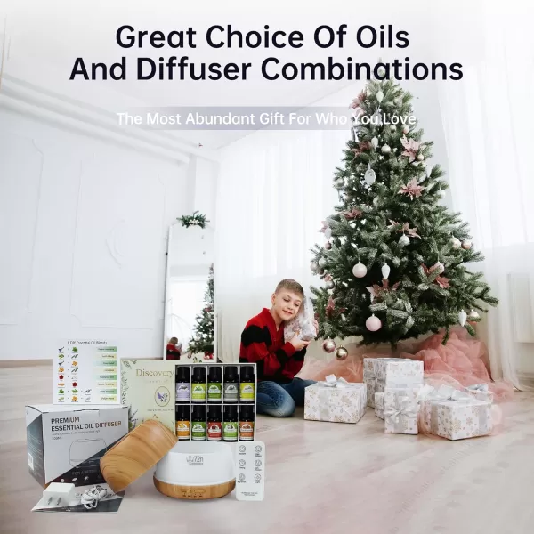 ASAKUKI Essential Oil Diffuser 300ML Aromatherapy Humidifier with 7Color Light Small Home Diffuser with Remote Control and 7 LED Color Ambiance Light  WhiteCwith Oil Yellow Wood