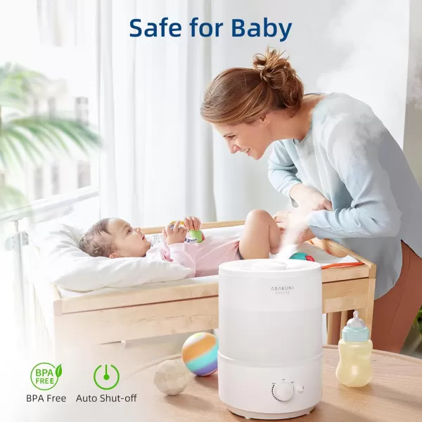 ASAKUKI Humidifiers for Bedroom 3L Top Fill Cool Mist Humidifiers for Baby Nursery ampamp Plants 3IN1 Quiet Air Humidifier Oil Diffuser ampamp Night Light for Large Room Home Auto Shutoff BPAFree 30HWhite