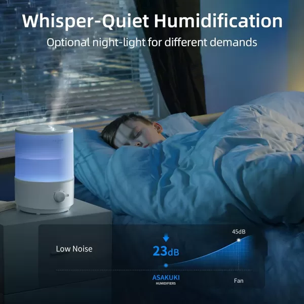 ASAKUKI Humidifiers for Bedroom 3L Top Fill Cool Mist Humidifiers for Baby Nursery ampamp Plants 3IN1 Quiet Air Humidifier Oil Diffuser ampamp Night Light for Large Room Home Auto Shutoff BPAFree 30HWhite