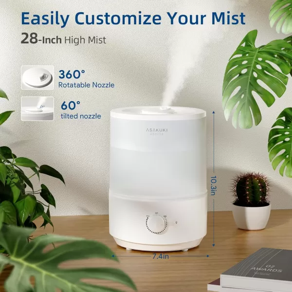 ASAKUKI Humidifiers for Bedroom 3L Top Fill Cool Mist Humidifiers for Baby Nursery ampamp Plants 3IN1 Quiet Air Humidifier Oil Diffuser ampamp Night Light for Large Room Home Auto Shutoff BPAFree 30HWhite