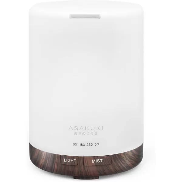 ASAKUKI 100ml Essential Oil Diffuser 5 in 1 Ultrasonic Aromatherapy Diffuser with Intermittent Timer 7 LED Lights and AutoOff Safety SwitchDark Brown