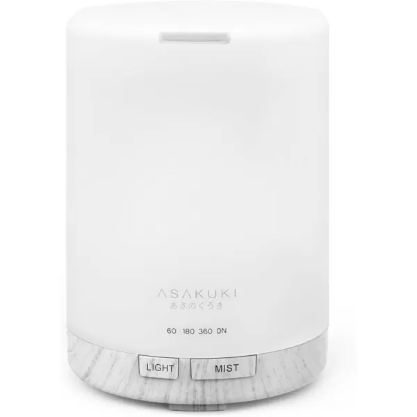 ASAKUKI 100ml Essential Oil Diffuser 5 in 1 Ultrasonic Aromatherapy Diffuser with Intermittent Timer 7 LED Lights and AutoOff Safety SwitchWhite