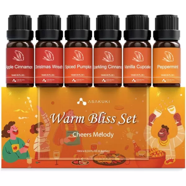 ASAKUKI Essential Oil Blends Essential Oils Set for Diffusers for Home WellBeing Kit Calming Dreams Breathe Relaxing Mood Fresh Air Aromatherapy Oils for Humidifiers Massage 6x10mlWarm Bliss