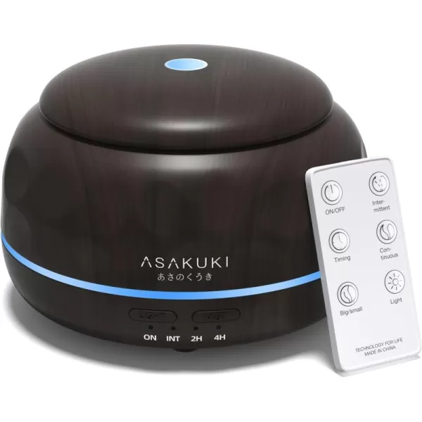 ASAKUKI Essential Oil Diffuser 300ML Aromatherapy Humidifier with 7Color Light Small Home Diffuser and Perfect for RelaxationBrown WoodCdark Brown