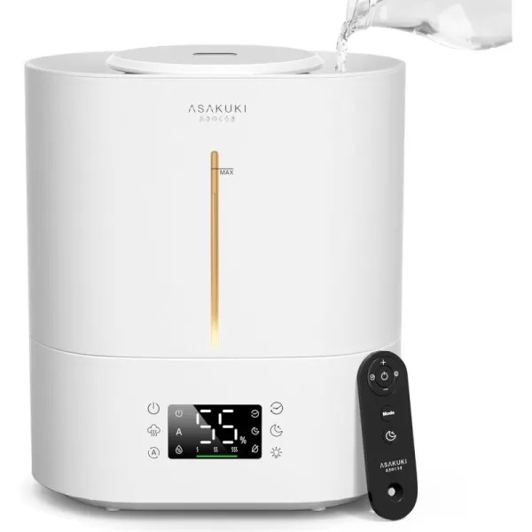 ASAKUKI Humidifiers for Bedroom Home 4L Top Fill Ultrasonic Cool Mist Humidifiers for Baby Nursery ampamp Plants Indoor Adjustable Humidity Control Auto Mode Quiet Sleep Mode Humidifier Tank CleanerWhite  Touch button with warm light