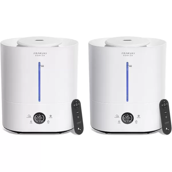 ASAKUKI Humidifiers for Bedroom Large Room 4L Cool Mist Top Fill Humidifier with LED Display ampamp Oil Diffuser Humidity Control Sleep Mode Ultrasonic Humidifier Quiet for Baby Kids Plants White4Liters Cool Mist Pack of 2