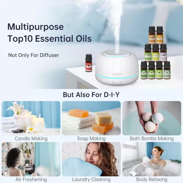 imageASAKUKI Premium Essential Oil Diffuser with 10 Oil Set ampampRemote Control 5 in 1 Ultrasonic Aromatherapy Fragrant Oil Humidifier Vaporizer Timer and AutoOff Safety SwitchWhite