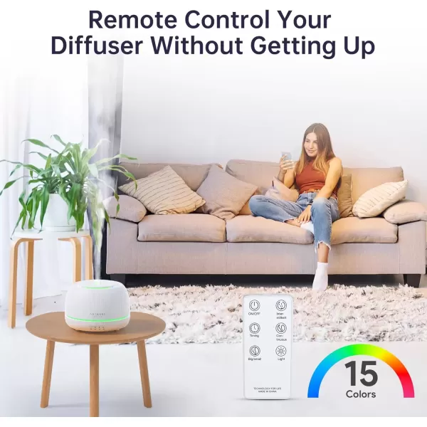 imageASAKUKI Premium Essential Oil Diffuser with 10 Oil Set ampampRemote Control 5 in 1 Ultrasonic Aromatherapy Fragrant Oil Humidifier Vaporizer Timer and AutoOff Safety SwitchWhite