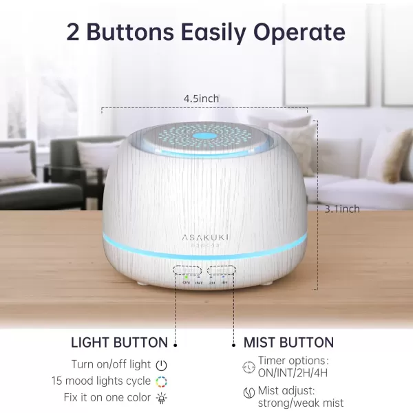 imageASAKUKI Premium Essential Oil Diffuser with 10 Oil Set ampampRemote Control 5 in 1 Ultrasonic Aromatherapy Fragrant Oil Humidifier Vaporizer Timer and AutoOff Safety SwitchWhite