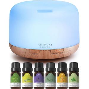 imageASAKUKI 500ml Essential Oil Diffuser Aromatherapy Fragrant Oil Humidifier Vaporizer 7Color Light and AutoOff Safety Switch ReddishBrownMulti Color