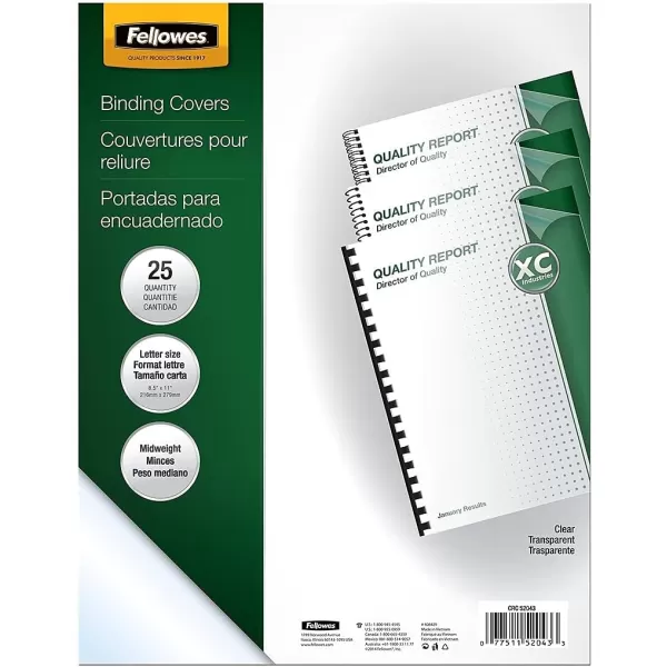 Fellowes Crystals Clear PVC Binding Covers 8mil Letter 200 Pack 5204303