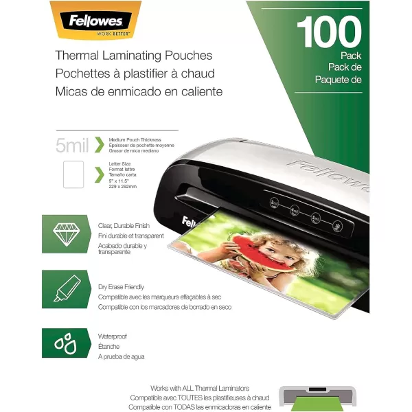 Fellowes Thermal Laminating Pouches Letter Size Sheets 3mil 300 Pack Clear 52471015mil  100 Pack