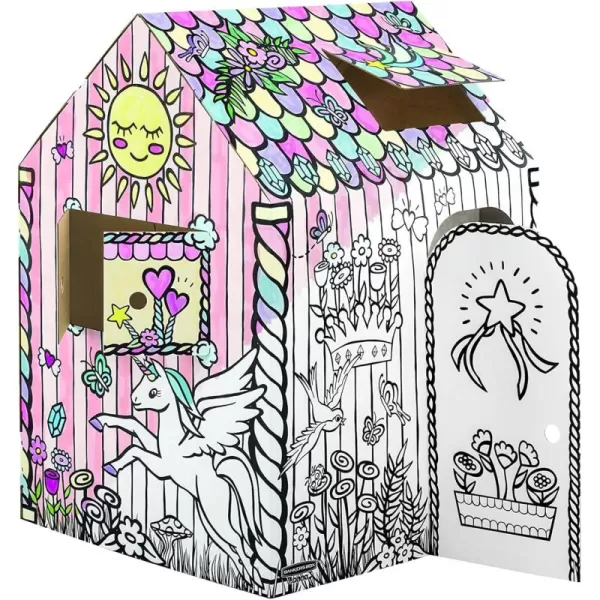 Bankers Box at Play Color in Birthday Playhouse Cardboard Playhouse and Life Size Craft Activity for Kids and FamiliesUnicorn Playhouse