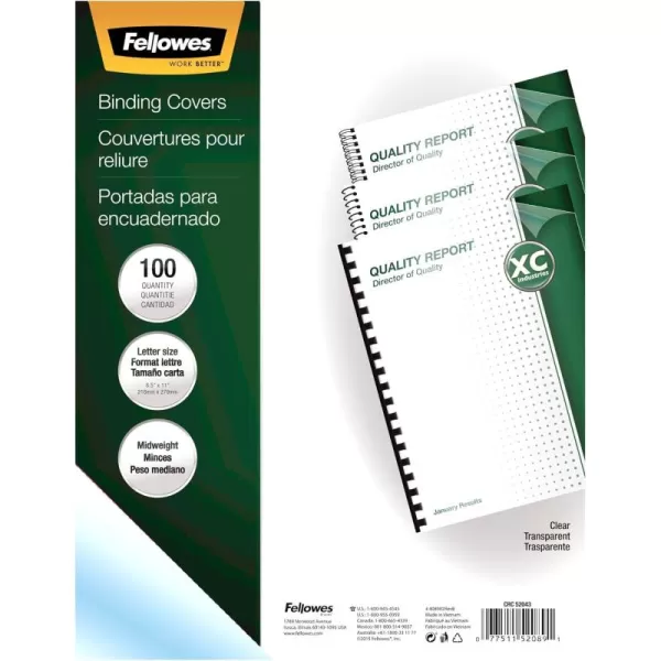 Fellowes 52089 Binding Presentation Covers 8mil Letter 100 Pack Clear