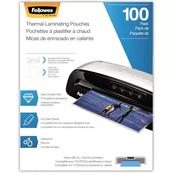 Fellowes Thermal Laminating Pouches Letter Size Sheets 3mil 300 Pack Clear 52471013mil  100 Pack