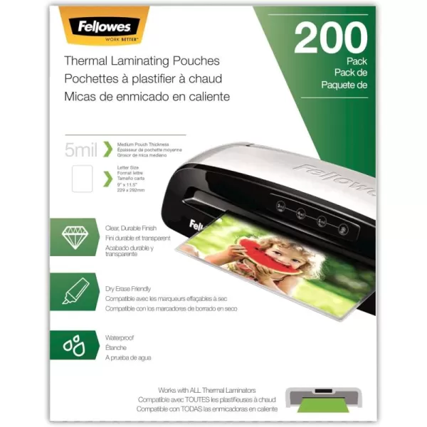 Fellowes Thermal Laminating Pouches Letter Size Sheets 3mil 300 Pack Clear 52471015mil  200 Pack